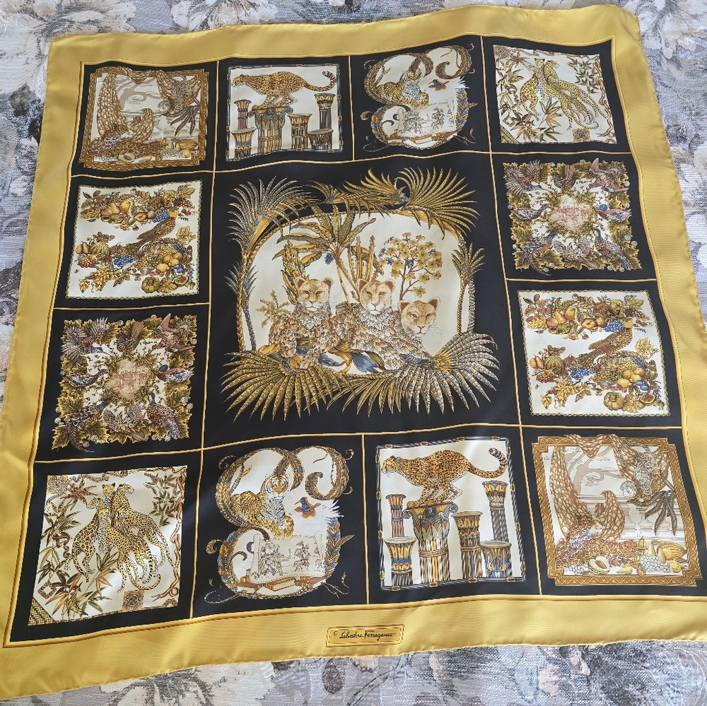 Salvatore Ferragamo Black and Silk Scarf